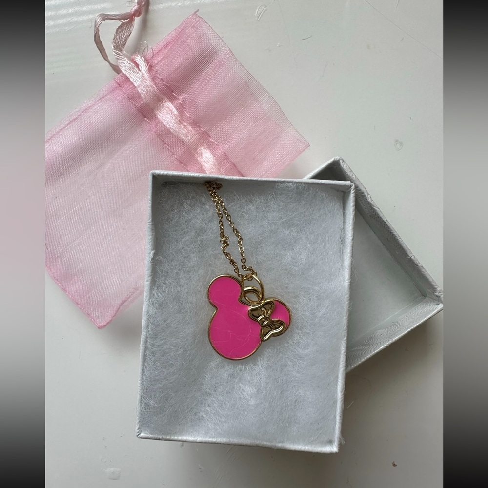 Classic Pink & Gold Mini Mouse Bow Necklace